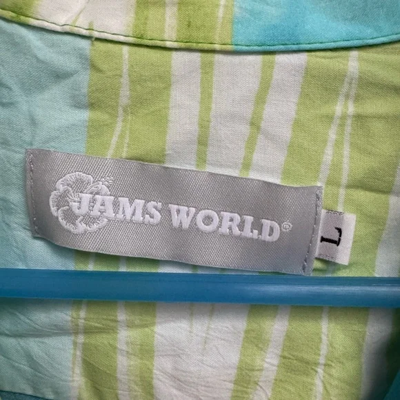 Jams World Blue & Green Tropical Print Short-Sleeve Button-Down - Picture 3 of 7